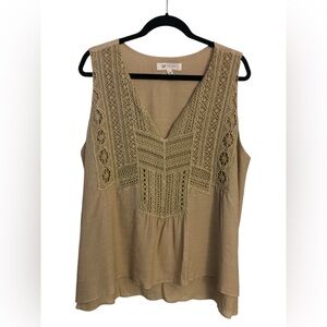 Fever Tan Embroidered Sleeveless Blouse XL GUC